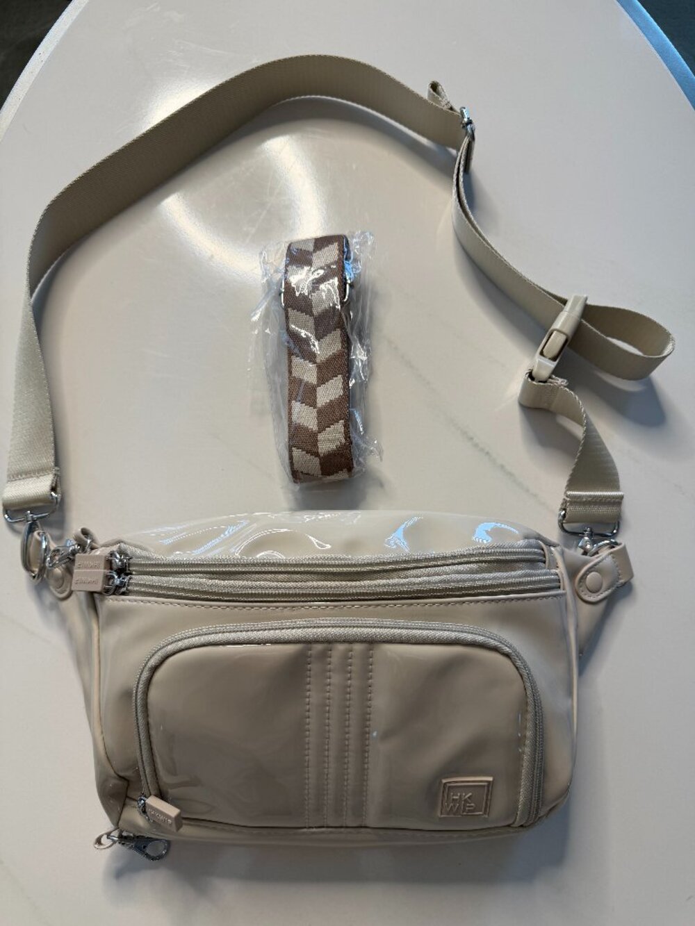 IHKWIP "Confidence" Anti_Theft Sling Crossbody Bag in Patent Sand